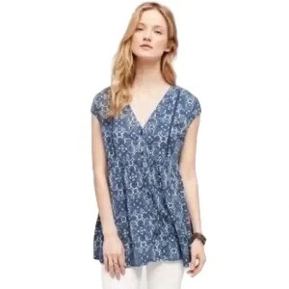Anthropologie Vanessa Virginia Blue Lace Ladder Tunic - Picture 2 of 7
